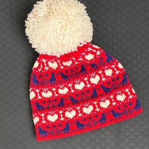 Charming Red and Blue Heart Pattern Beanie